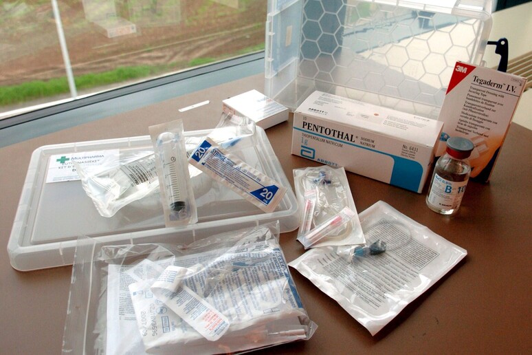 Un kit di farmaci per l 'eutanasia in un 'immagine d 'archivio - RIPRODUZIONE RISERVATA