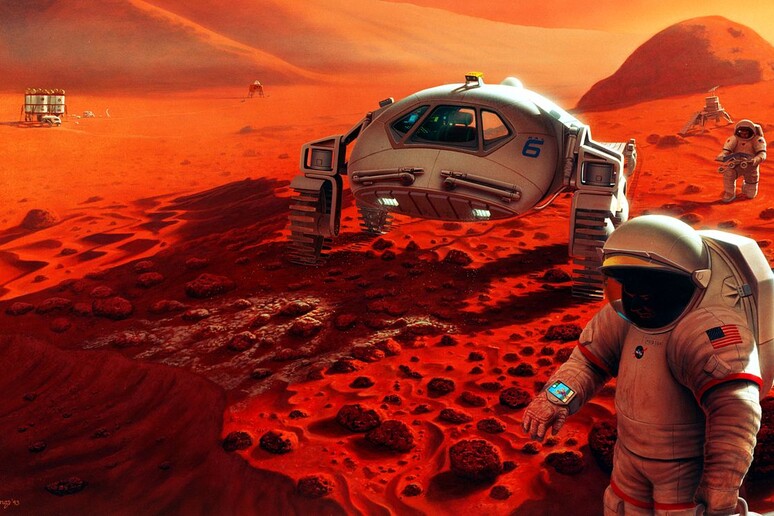 Rappresentazione artistica di una futura missione umana su Marte (fonte: NASA/Pat Rawlings) - RIPRODUZIONE RISERVATA