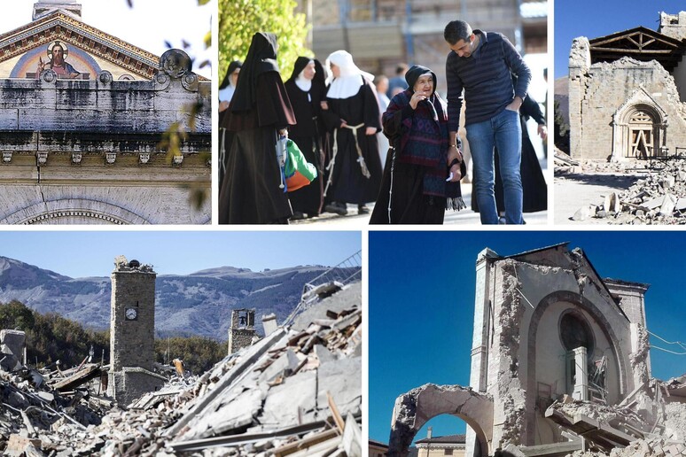 Una combo di immagini dei danni del terremoto - RIPRODUZIONE RISERVATA