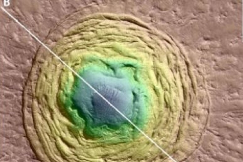 La struttura a imbuto che su Marte potrebbe avere ospitato forme di vita elementari (fonte: Joseph Levy/NASA) - RIPRODUZIONE RISERVATA
