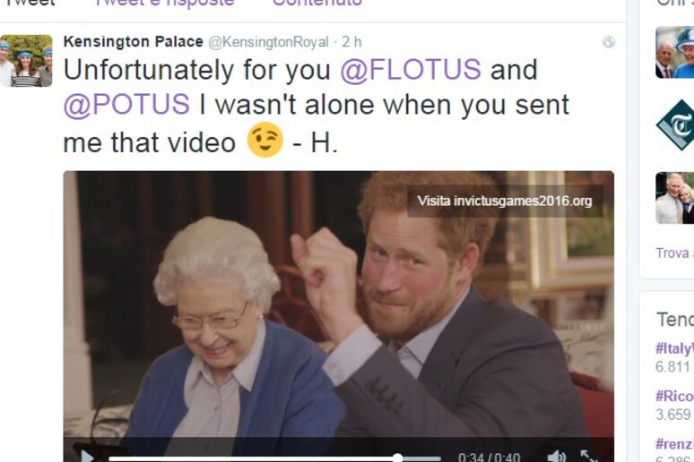 Il tweet di Harry e la regina - RIPRODUZIONE RISERVATA