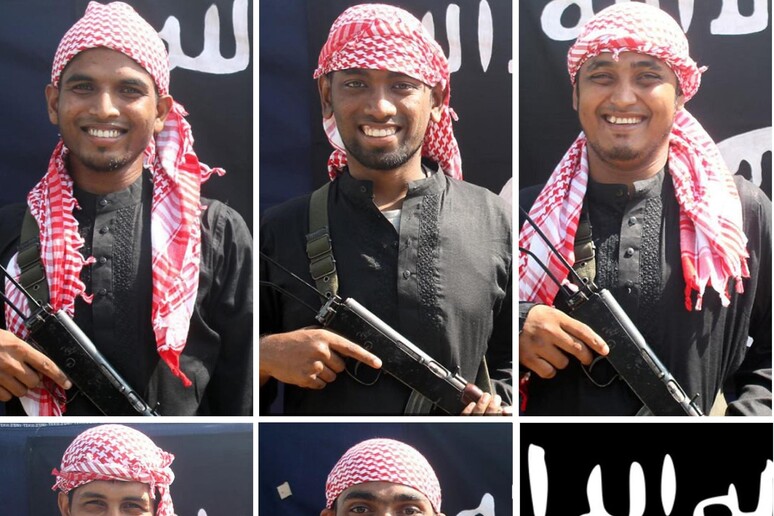 La foto di rivendicazione dell 'Isis con i terroristi che compirono il massacro a Dacca - RIPRODUZIONE RISERVATA