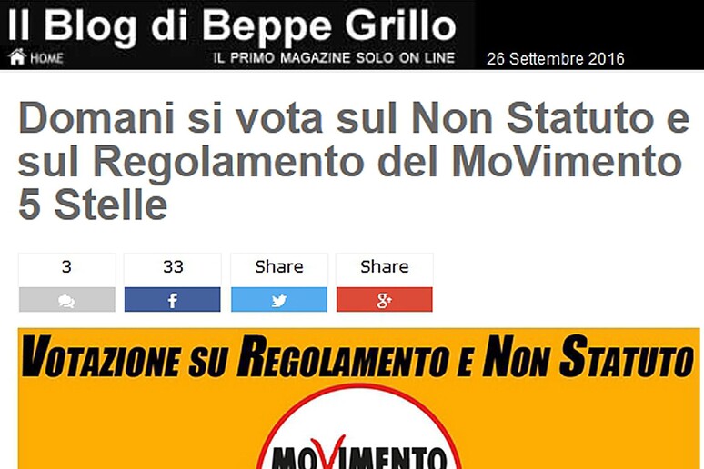 Il Blog del leader del Movimento Cinque Stelle, Beppe Grillo, sul quale domani sar possibile votare - RIPRODUZIONE RISERVATA