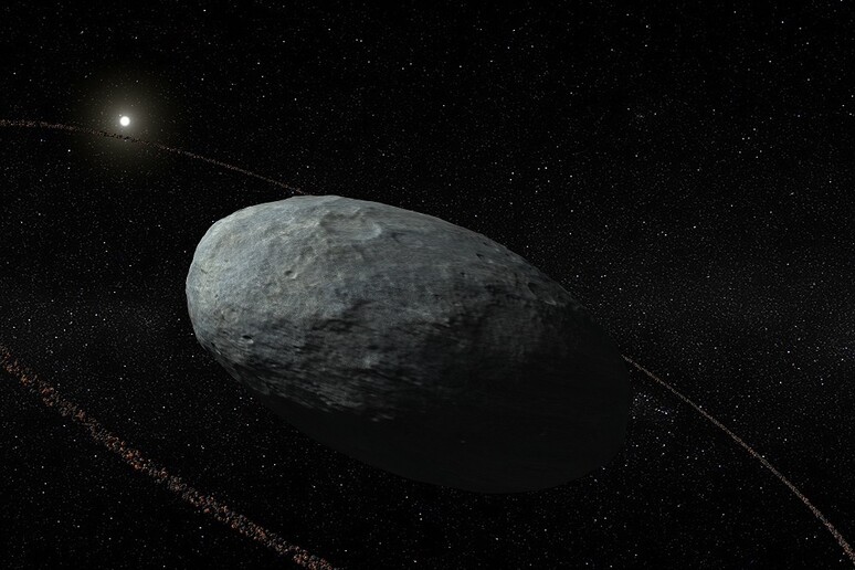 Rappresentazione artistica del pianeta nano Haumea (fonte: IAA-CSIC/UHU) - RIPRODUZIONE RISERVATA