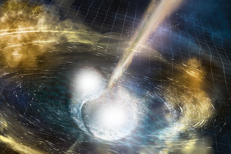 Rappresentazione artistica della collisione di due stelle di neutroni (fonte: NSF/LIGO/Sonoma State University/A. Simonnet) - RIPRODUZIONE RISERVATA