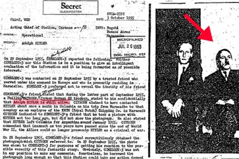 File Cia desecretato, Hitler dopo guerra vivo in Sudamerica  Lo rivela documento pubblicato su media Usa, LA FOTO - RIPRODUZIONE RISERVATA