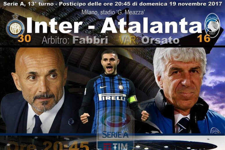 Serie A, Inter-Atalanta domenica sera - RIPRODUZIONE RISERVATA