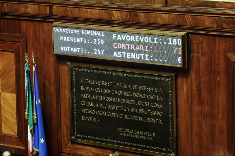Tabellone elettronico del Senato con il risultato del voto - RIPRODUZIONE RISERVATA