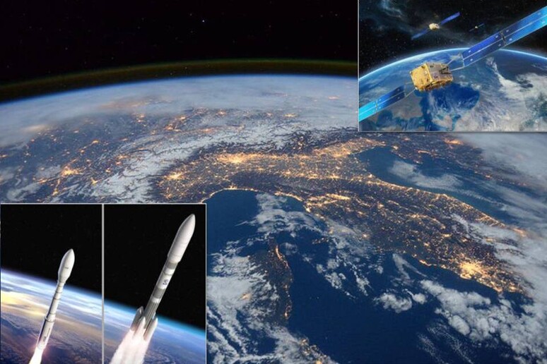 L 'Italia dello spazio guarda al futuro (fonti: per la foto dell 'Italia ESA/NASA; uno dei satelliti Galileo, in alto a destra, di OHB; i lanciatori Vega C e Ariane 6, in basso a sinistra, di ESA–J. Huart and D. Ducros, 2015) - RIPRODUZIONE RISERVATA