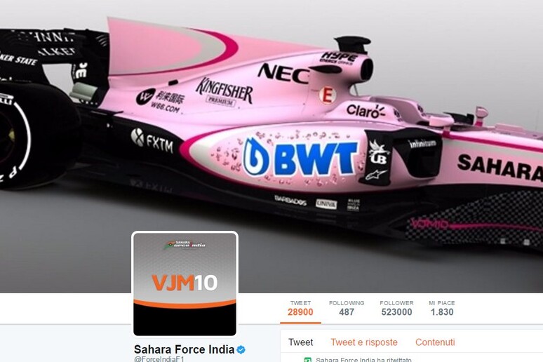 F1: la Force India cambia look, nuova monoposto è tutta rosa - RIPRODUZIONE RISERVATA
