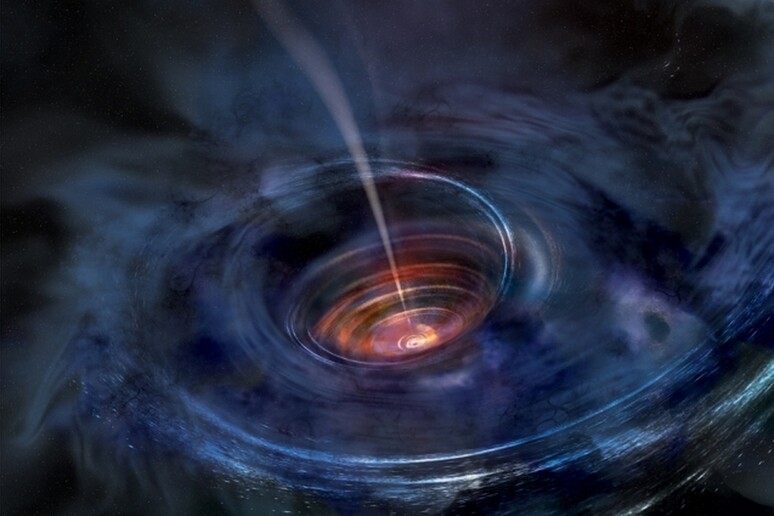 Rappresentazione artistica del buco nero soffocato dal materiale d una stella (fonte: NASA/Swift/Aurore Simonnet, Sonoma State University) - RIPRODUZIONE RISERVATA