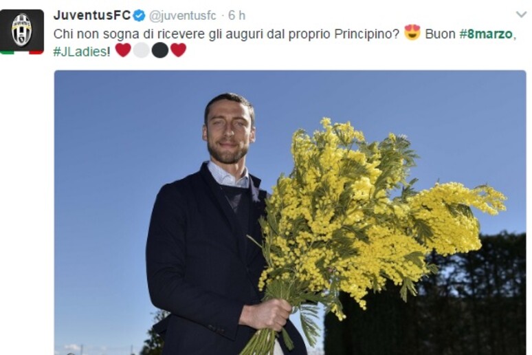 Marchisio in un tweet della Juventus per l '8 marzo - RIPRODUZIONE RISERVATA