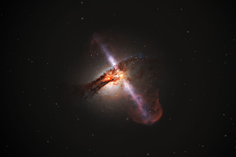 Una rappresentazione artistica di una galassia al cui centro si trova un gigantesco buco nero (fonte: ESA/Hubble, L. Calçada (ESO) - RIPRODUZIONE RISERVATA