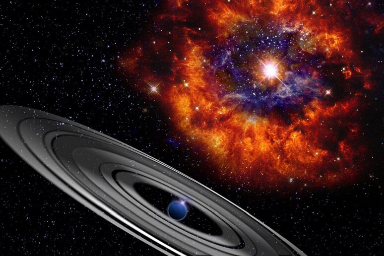 Rappresentazione artistica del pianeta gigante che orbita intorno alla stella PDS 110 (fonte: University of Warwick) - RIPRODUZIONE RISERVATA