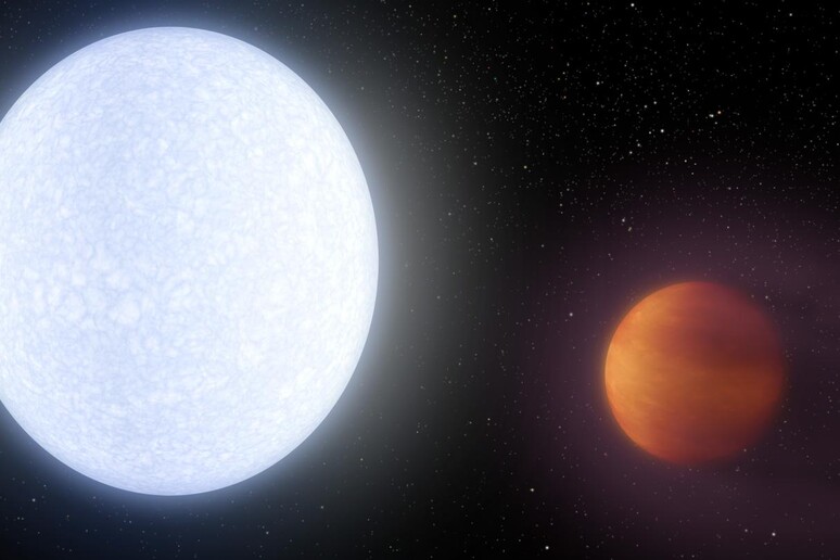 Rappresentazione artistica del pianeta rovente Kelt-9b e della sua stella Kelt-9 (fonte: Robert Hurt / NASA/JPL-Caltech) - RIPRODUZIONE RISERVATA
