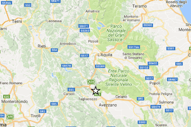 Localizzazione del terremoto nell 'Aquilano del 10 settembre 2017, con epicentro a Scurcola Marsicana (fonte: INGV) - RIPRODUZIONE RISERVATA