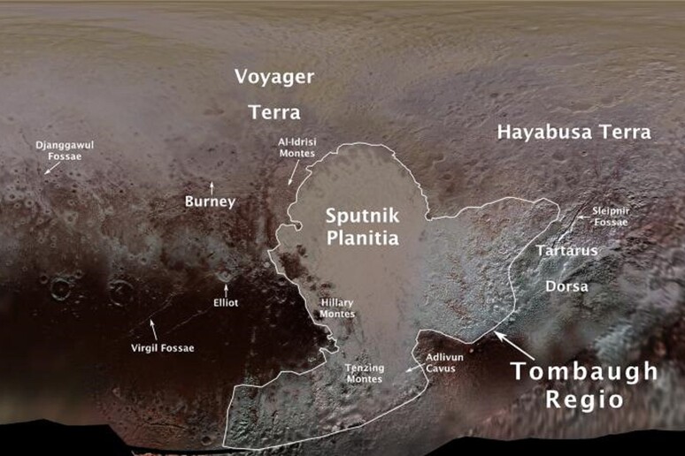 Il poeta Virgilio tra i nomi scelti per battezzare le strutture geologiche che disegnano Plutone (fonte: NASA/JHUAPL/SwRI/Ross Beyer) - RIPRODUZIONE RISERVATA