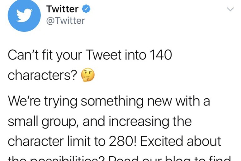 Twitter va oltre i 140 caratteri, test per raddoppio a 280 - RIPRODUZIONE RISERVATA