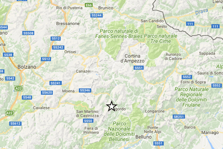 Localizzazione del terremoto del 6 settembre nel Bellunese (fonte: INGV) - RIPRODUZIONE RISERVATA