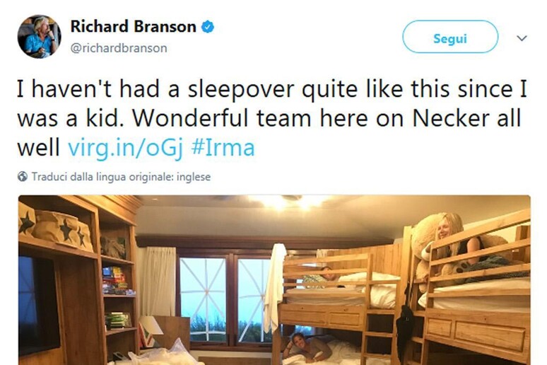 Il tweet di Richard Branson - RIPRODUZIONE RISERVATA