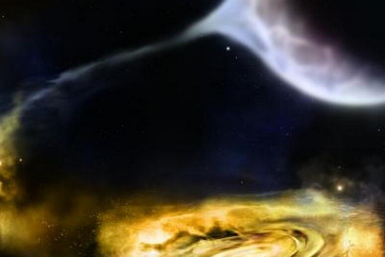 Rappresentazione artistica del vento generato attorno a un buco nero (fonte: NASA/Swift/A. Simonnet, Sonoma State University) - RIPRODUZIONE RISERVATA