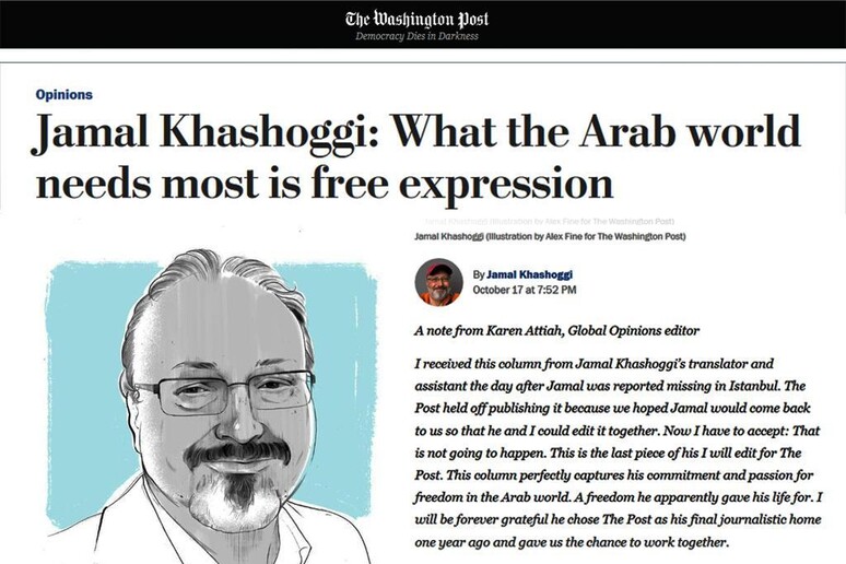 Khashoggi: ultimo editoriale,  'a arabi serve libert stampa ' -     RIPRODUZIONE RISERVATA
