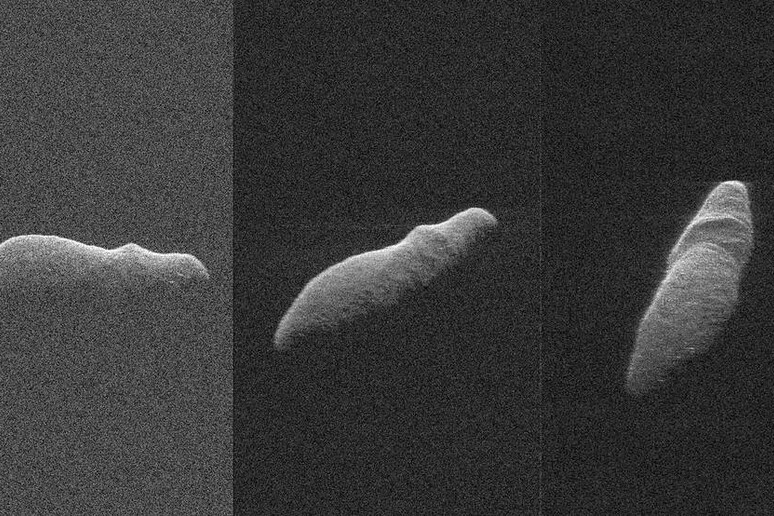 tre immagini radar dell 'asteroide 2003 SD220, dalla curiosa forma che ricorda un ippopotamo (fonte: NASA/JPL-Caltech/GSSR/NSF/GBO) - RIPRODUZIONE RISERVATA