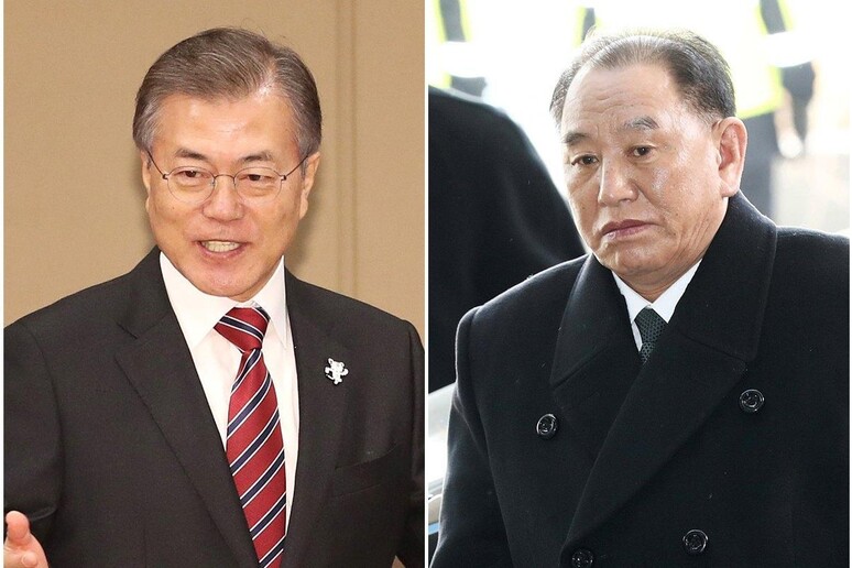 Moon Jae-in (a sinistra) e Kim Yong-chol © ANSA/EPA
