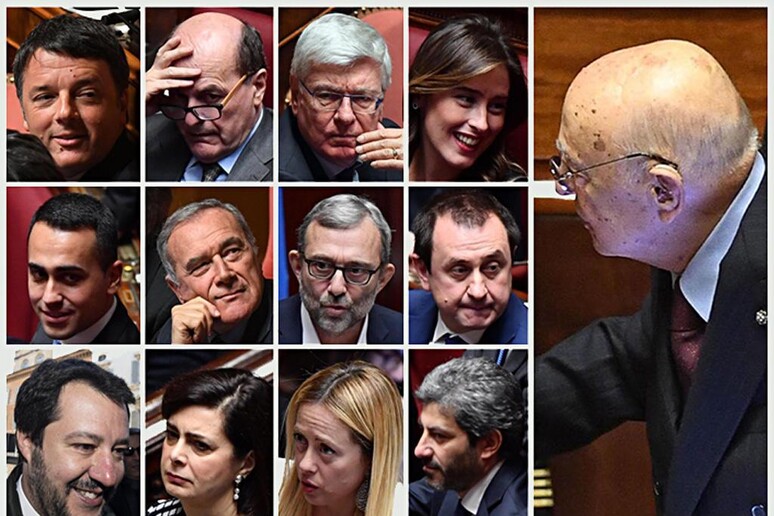 Una immagine elaborata di vari esponenti politici in Aula il primo giorno della nuova legislatura - RIPRODUZIONE RISERVATA