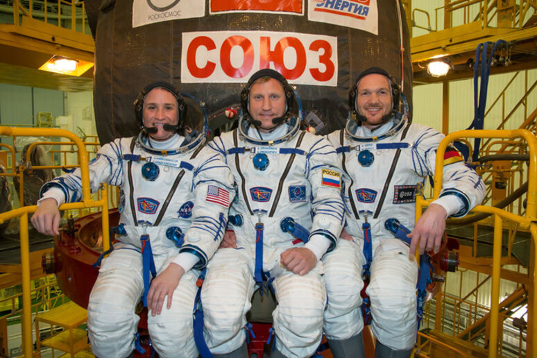 Da sinistra gli astronauti Serena Auñón-Chancellor, Sergei Prokopyev e Alexander Gerst (fonte:Esa) - RIPRODUZIONE RISERVATA