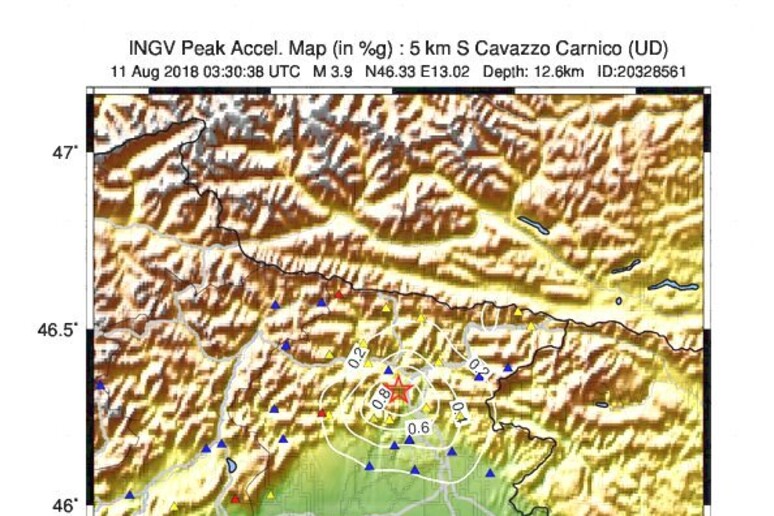Terremoti: scossa magnitudo 3.9 a Cavazzo Carnico - RIPRODUZIONE RISERVATA