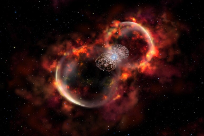 Rappresentazione artistica della stella Eta Carinae (fonte: Gemini Observatory) - RIPRODUZIONE RISERVATA