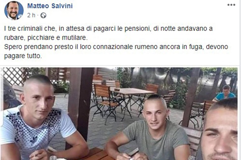 Rapina in villa: Salvini posta foto arrestati,  '3 criminali ' - RIPRODUZIONE RISERVATA