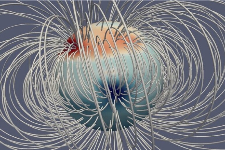 Ricostruzione del bizzarro campo magnetico di Giove, basata sui dati della sonda Juno (fonte: Moore et al./Nature) - RIPRODUZIONE RISERVATA
