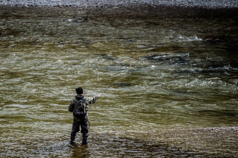 Un pescatore in un fiume - RIPRODUZIONE RISERVATA