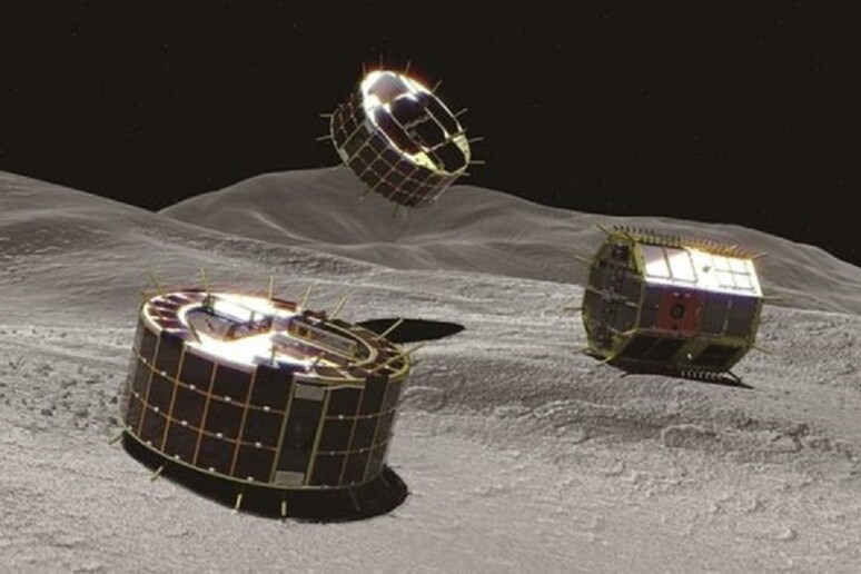 Rappresentazione artistica dei tre rover Minerva progettati per esplorare l 'asteroide Ryugu (fonte: JAXA) - RIPRODUZIONE RISERVATA