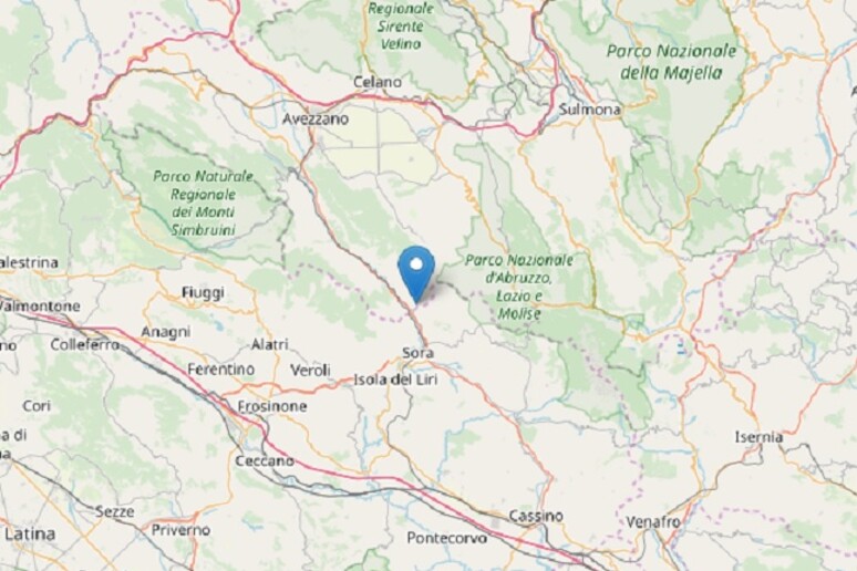 Localizzazione del terremoto avvenuto il 7 novembre in Abruzzo (fonte: INGV) - RIPRODUZIONE RISERVATA
