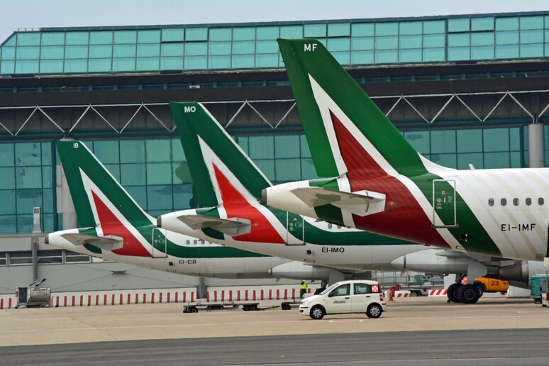 Alcuni aerei della compagnia Alitalia all 'aeroporto Leonardo Da Vinci di Fiumicino - RIPRODUZIONE RISERVATA