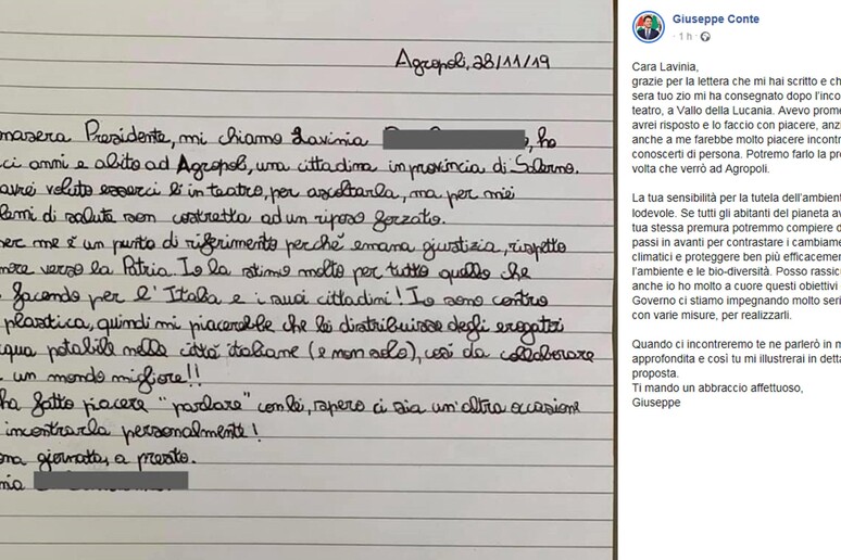 La lettera del presidente Giuseppe Conte a Lavinia - RIPRODUZIONE RISERVATA