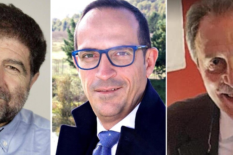 Tre dei quattro candidati alla Regione: a sinistra Carlo Trerotola (centrosinstra),  Antonio Mattia (M5S) e Vito Bardi (centrodestra) - RIPRODUZIONE RISERVATA
