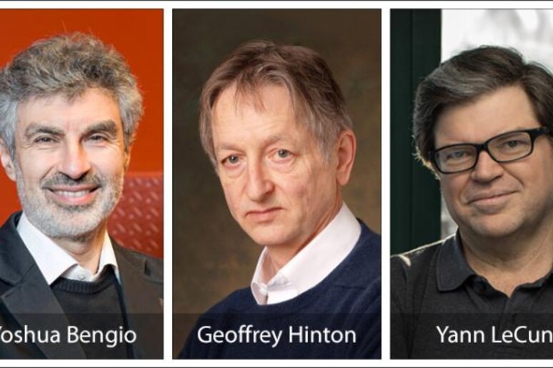 I vincitori del Premio Turing. Da sinistra: Yoshua Bengio (fonte: Maryse Boyce), Geoffrey Hinton (fonte: Keith Penner) e Yann LeCun (fonte: Facebook) - RIPRODUZIONE RISERVATA