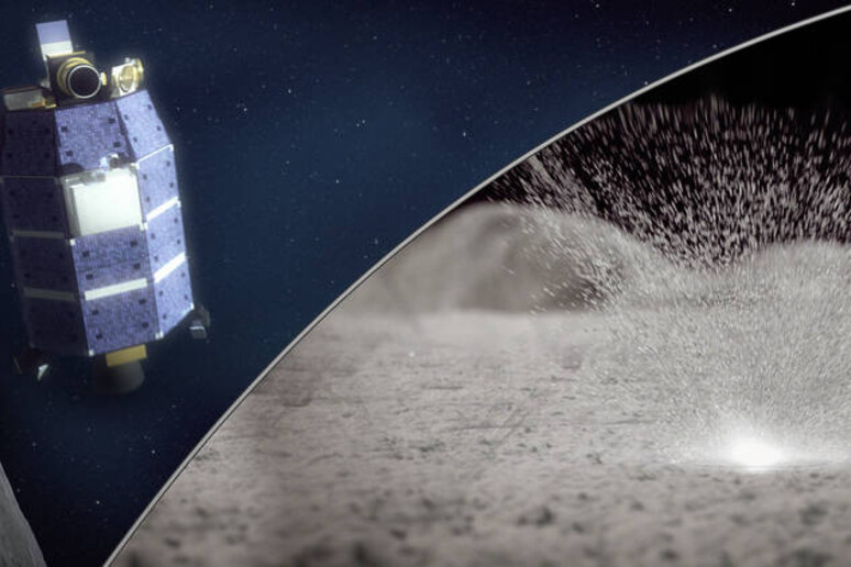 Rappresentazione artistica della sonda Ladee mentre rileva il vapore acqueo liberato dall 'impatto dei meteoriti sulla superficie lunare (fonte: NASA/Goddard/Conceptual Image Lab) - RIPRODUZIONE RISERVATA
