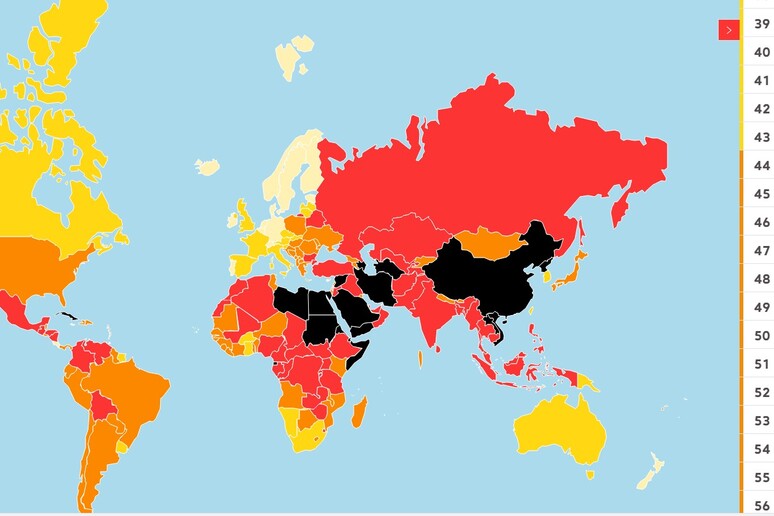 La mappa 2019 di Reporter sans frontieres - RIPRODUZIONE RISERVATA
