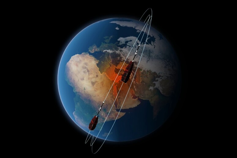 Rappresentazione artistica dei satelli europei Swarm, capaci di catturare indizi sul cuore della Terra (fonte: ESA/AOES Medialab) - RIPRODUZIONE RISERVATA