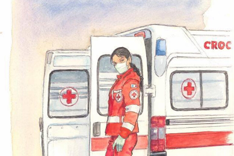Milo Manara ringrazia i volontari della Croce Rossa con un disegno - RIPRODUZIONE RISERVATA