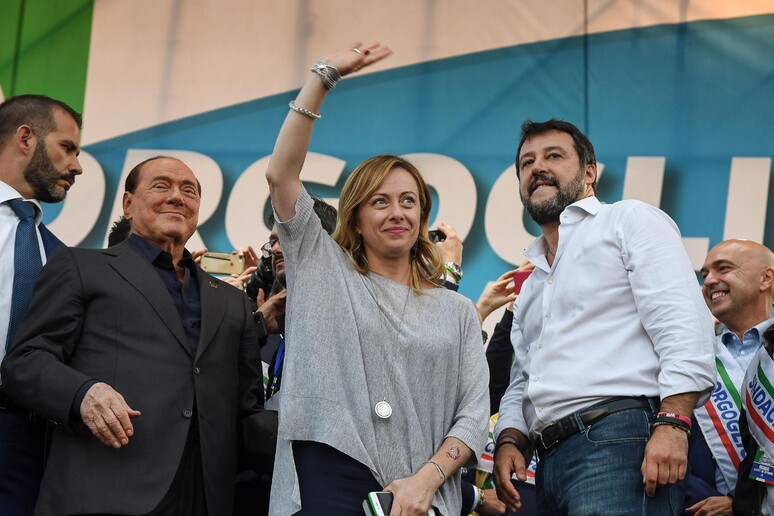 Berlusconi, Meloni e Salvini, i leader del centrodestra - RIPRODUZIONE RISERVATA