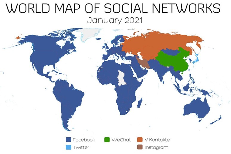 Mappa dei social media nel mondo (Credit: Vincos.it) - RIPRODUZIONE RISERVATA