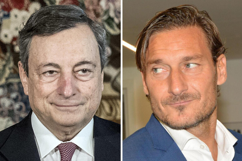 Una combo di Mario Draghi e Francesco Totti - RIPRODUZIONE RISERVATA