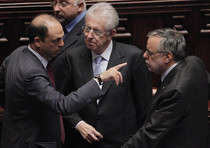 Il segretario del Pdl Alfano, il premier Monti e il ministro Riccardi