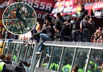 I tifosi del Genoa e, cerchiato, l'ultras serbo Ivan Bogdanov che costrinse allo stop di Italia-Serbia nel 2010